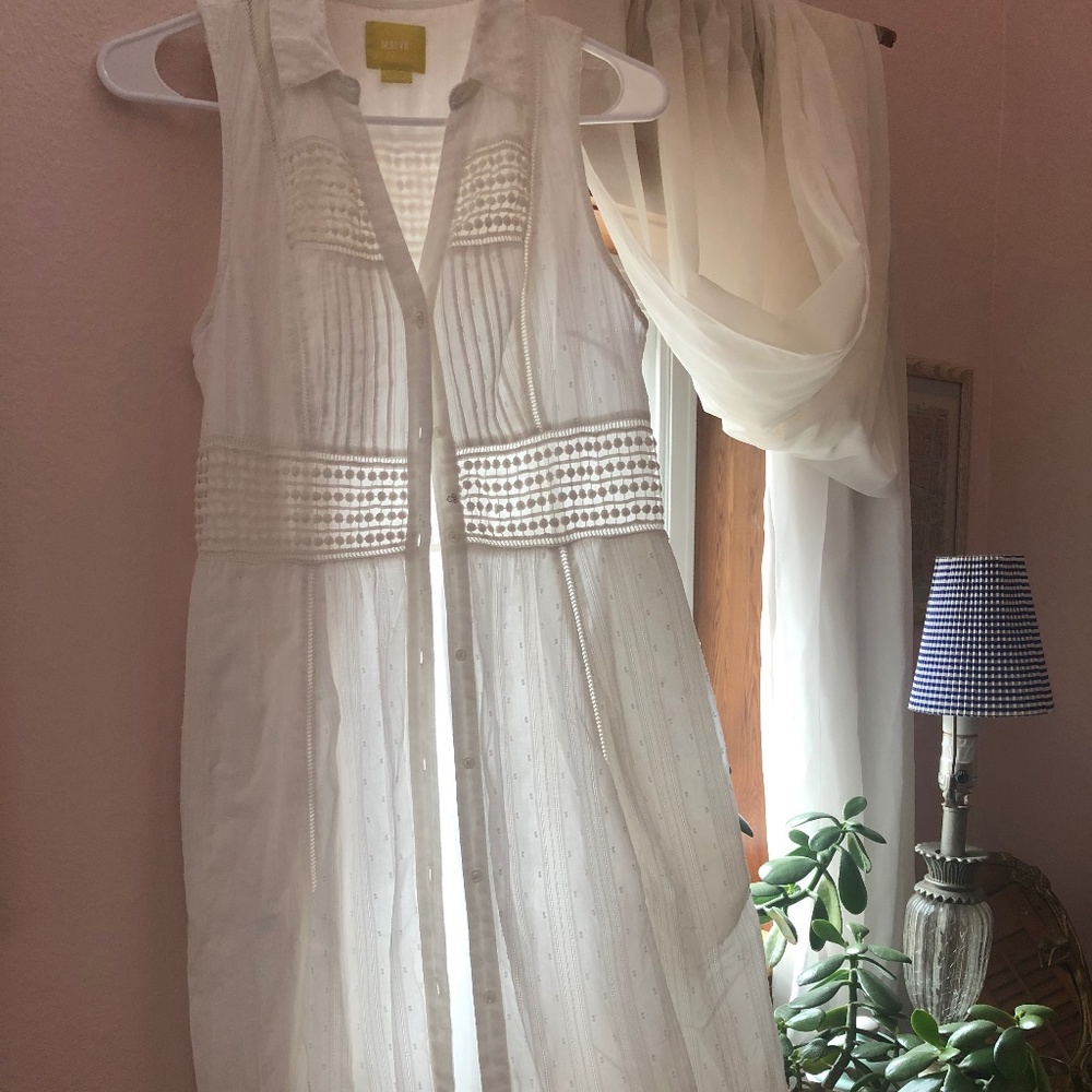 Maeve Anthropologie White Swiss Dot Dress A-Line Size 6